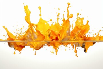 A liquid splash in yellow and orange hues, set against a white background. Generative AI