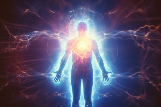 Human soul spirit levitation imagination higher intelligence silhouette vision thinking X-ray balance mental mind concentration illumination reflection dream pleasure space meditation nirvana astral