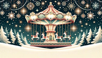 Whimsical Christmas Carousel with Reindeer