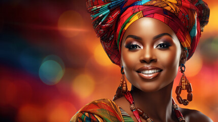 portrait of beautiful nigerian woman in traditional outfit - obrazy, fototapety, plakaty