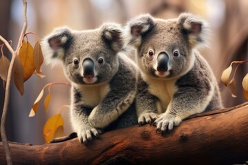 two koalas sitting on top of branches Generative AI