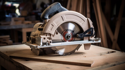 Circular saw are sold in the power tool store. Electric hand tool for cutting wood or metal.
