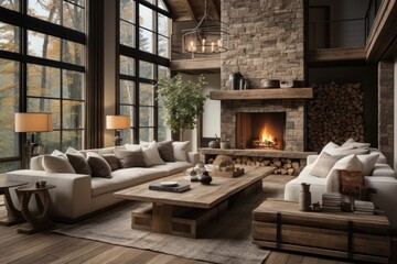 Modern Farmhouse living room with a mix of rustic and contemporary elements