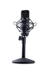Black microphone on a white isolated background
