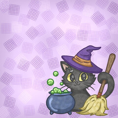 Obraz na płótnie Canvas Black cat witch adorable, bottom corner
