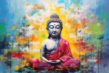 Illustration of colorful buddhist statue