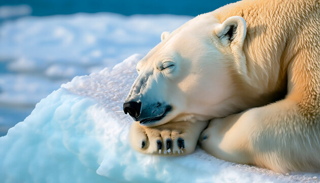 Oso polar durmiendo sobre el hielo