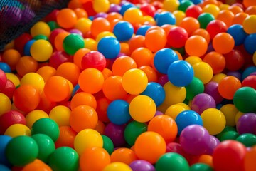 Fototapeta na wymiar Vibrant plastic spheres in a ball pit at a children's play area. Generative AI