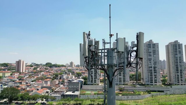 5G Antenna mobile network drone city landscape