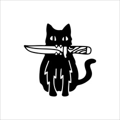 vector illustration of a cat eating a knife