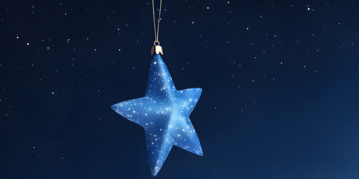 Christmas star decoration. Blue star on a starry sky background.