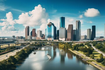 An incredible cityscape of Houston from above. Generative AI - obrazy, fototapety, plakaty