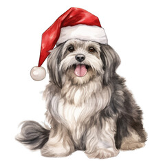 Lhasa Apso Christmas dog wearing santa hat