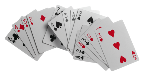 Flying playing cards for poker and gambling, set isolated on white, clipping path