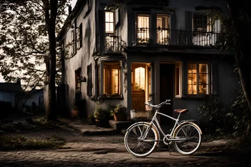 Crédence de cuisine en verre imprimé Vélo bicycle in front of the house.