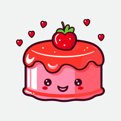 Vector colorful sweet cake isolated on white or transparent background. Cute birthday cake decorated with cream topping, fruit.