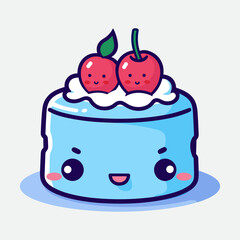 Vector colorful sweet cake isolated on white or transparent background. Cute birthday cake decorated with cream topping, fruit.