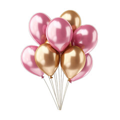 Pink and gold foil balloons isolated on white background
