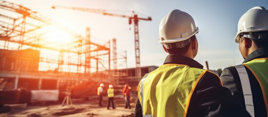Construction engineers Monitor progress and supervise construction work at construction sites. - obrazy, fototapety, plakaty
