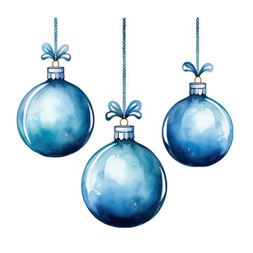 Blue christmas baubles ornaments. Isolated on white background