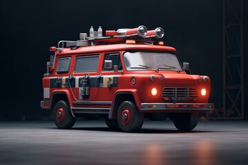 Red emergency vehicle by itself. Generative AI