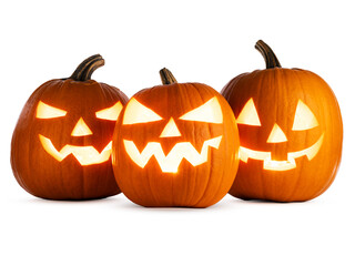 halloween pumpkin row isolated on white