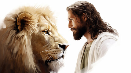 Jesus cristo e leão da tribo de judah, ilustração de fé cristã 