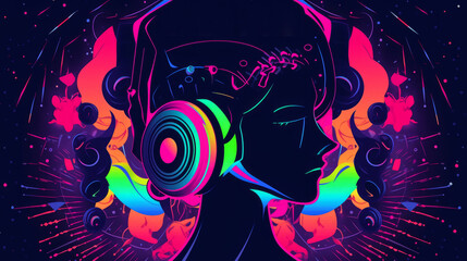 neon shades night club psychedelic dj illustration