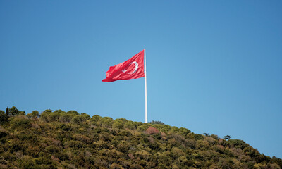 Istanbul, Turkey - 09 25 2023: The Flag of Turkey. Turkish Flag While Waving in the Bosphorus Flag