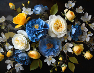Blue, yellow, and white florals 