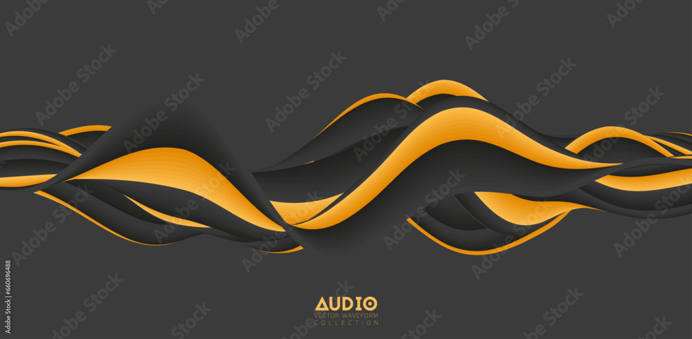 Poster sound wave visualiztion. 3d solid waveform. voice sample pattern.