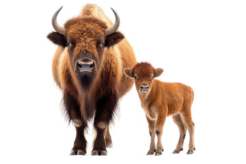 Bison Cow and Calf Duo on isolated background