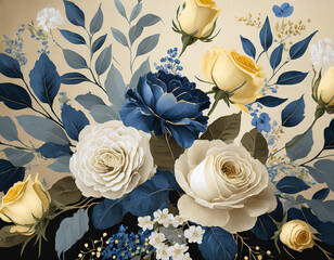 Blue, yellow, and white florals 