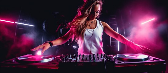 Beautiful woman dj playing at nightclub party lifestyle