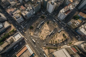 Aerial view of Faria Lima and Rebouças intersection, Vila Olimpia, São Paulo. Generative AI