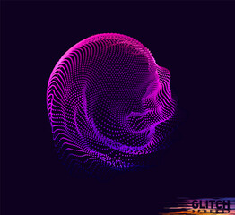 Abstract vector colorful mesh on dark background. Futuristic style card. Corrupted point sphere