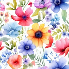 Fototapeta premium colorful flowers seamless pattern ,Generative AI 