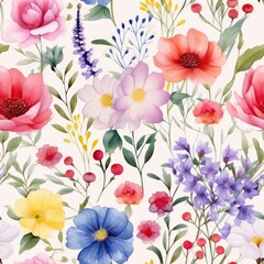 Fototapeta premium colorful flowers seamless pattern ,Generative AI 