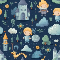 seamless pattern with Fairytale Fantasy, Generative AI 