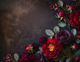 Dark Floral Roses on slate Gray Background