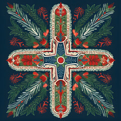 christian catholic cross ornament on blue background