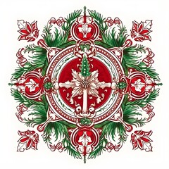 christmas ornament with snowflakes and holy tree on white background