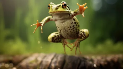 Rolgordijnen jumping frog pose © MBRAMO