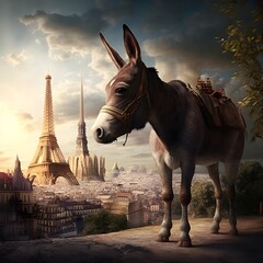 character small donkey against the backdrop of Paris early 19th century illustration for the novel beautiful and highly detailed digital painting illustration beautiful lighting intricate details 