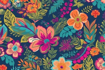 Fototapeta na wymiar Vibrant floral pattern in a range of colors. Generative AI