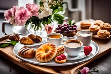 Obraz na płótnie Canvas breakfast with coffee and croissants