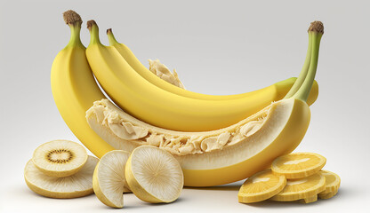 Banana fruits realsteic vector white background image Ai generated art