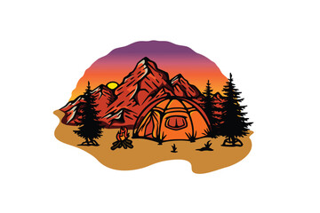 Camping With Tent  Illustration