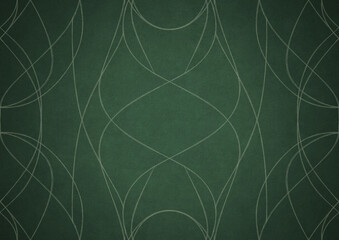 Hand-drawn unique abstract symmetrical seamless ornament. Bright green on a deep warm green with vignette of a darker background color. Paper texture. Digital artwork, A4. (pattern: p10-1a)