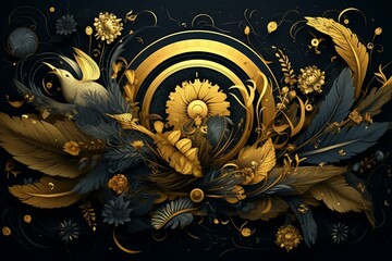 Golden illustration on dark background. Generative AI